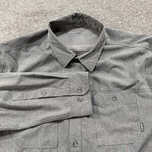 Eddie Bauer Mens XXL Performance Outdoor Shirt Gray Long/Roll Sleeve Stretch